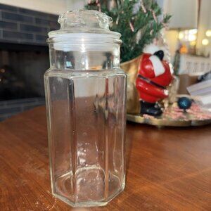 Anchor Hocking Octagon Canister Clear Glass Apothecary Jar /Lid 7.5" Tall OLA51